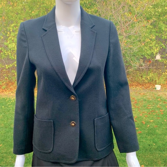 Classic chique black wool blazer jacket two buttons closure two front pockets - Picture 4 of 16